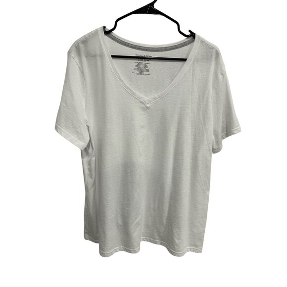 Time And Tru White V Neck T-Shirt  Size 3X Cotton Blend Short Sleeve - Picture 1 of 8